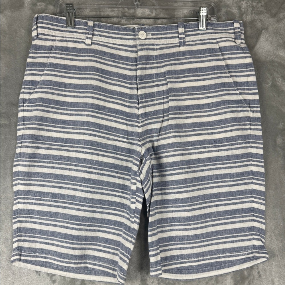 EXPRESS‎ Classic Fit Striped Linen Cotton Shorts Mens Size 34 Blue White